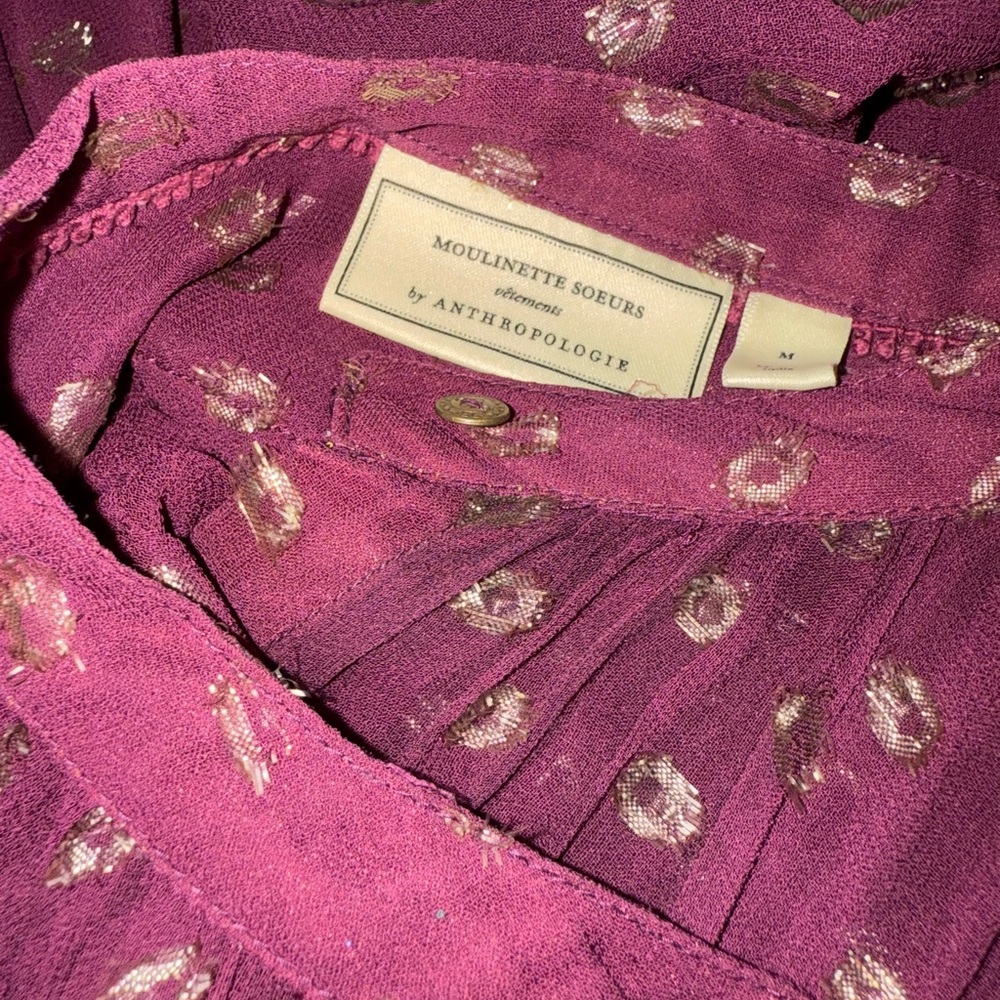 Anthropologie Purple Blouse with Gold Accents